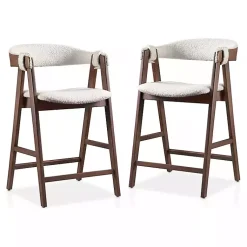Kirklands Home Bar Stools & Counter Height Stools|Boucle Wood Penny Counter Stools, Set of 2 White