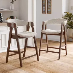 Kirklands Home Bar Stools & Counter Height Stools|Boucle Wood Penny Counter Stools, Set of 2 White