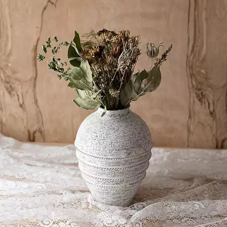 White Braided Stripe Metal Vase Vases