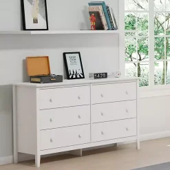 Kirklands Home Dressers & Chests|Brazilian Pine Wood 6-Drawer Dresser White