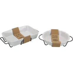 Kirklands Home Bakeware & Cookware|Ceramic Baker and Pie Dish Set with Racks White