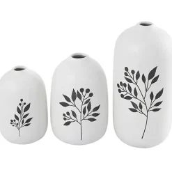 Outlet White Ceramic Berry and Fern Vases, Set of 3 Vases