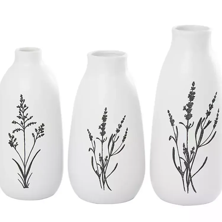 Best White Ceramic Botanical Print Vases, Set of 3 Vases