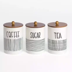 Kirklands Home Kitchen Storage|White Ceramic Modern Lines Canisters, Set of 3