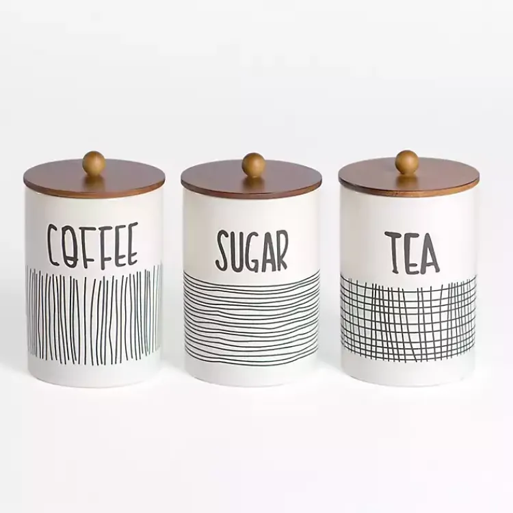 Kirklands Home Kitchen Storage|White Ceramic Modern Lines Canisters, Set of 3