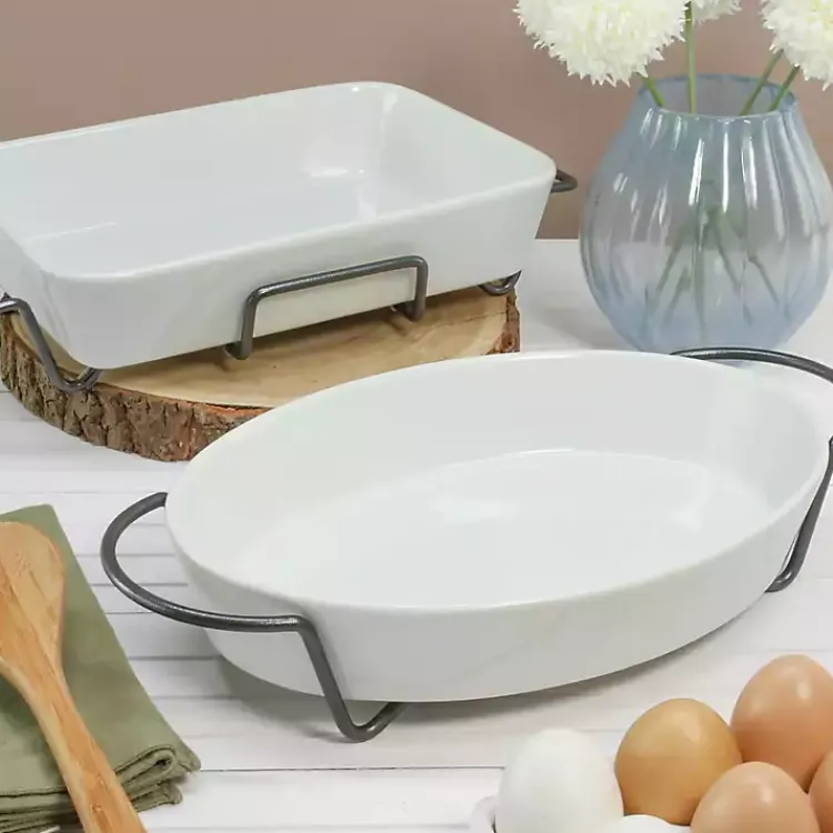 Kirklands Home Bakeware & Cookware|Ceramic 2-pc. Baker Set with Racks White