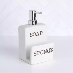 Kirklands Home Bathroom Accessories|Ceramic Soap Pump & Sponger Holder White