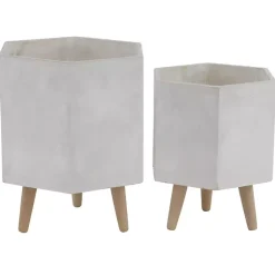 Kirklands Home Planters|Clay and Wood Hexagon Planters, Set of 2 White