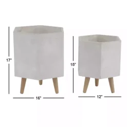 Kirklands Home Planters|Clay and Wood Hexagon Planters, Set of 2 White