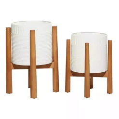 Kirklands Home Planters|Corrugated Iron and Wood Planters, Set of 2 White