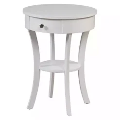 Kirklands Home Accent & End Tables|Curved Legs Round Drawer Accent Table White