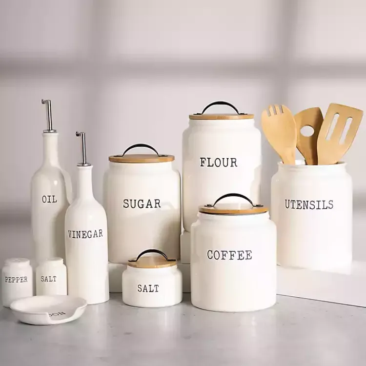 Kirklands Home Kitchen Storage|Debossed Salt Cellar White