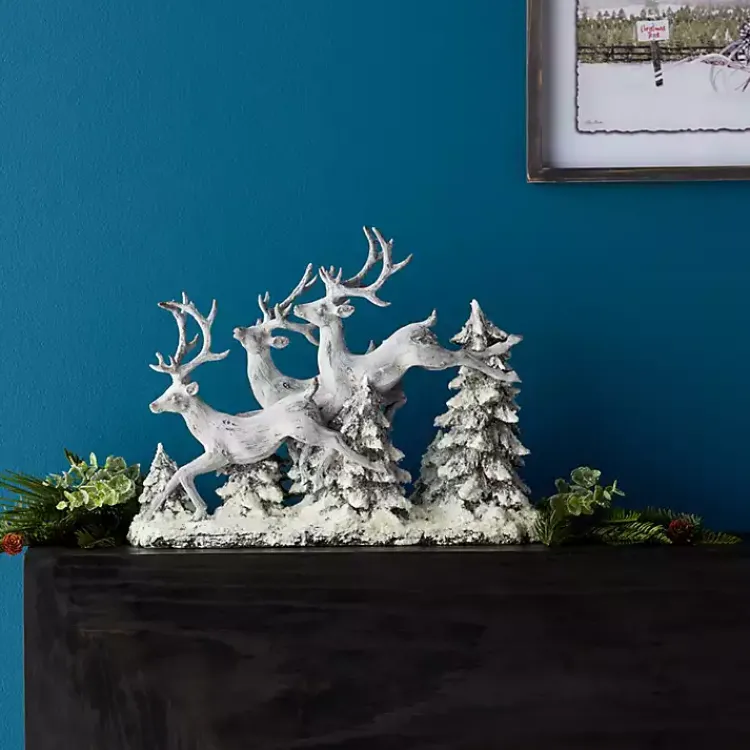 White Distressed Running Reindeer Figurine Christmas Decorations