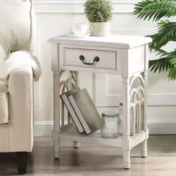 Kirklands Home Accent & End Tables|1-Drawer Cathedral Sides Accent Table White