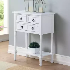 Kirklands Home Accent & End Tables|3-Drawer Turned Legs Accent Table White