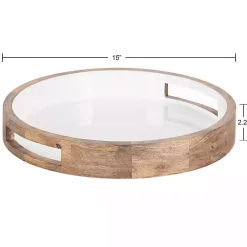 Outlet White Enameled Round Mango Wood Tray Decorative Trays