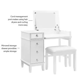 Kirklands Home Dressers & Chests|Eva Mirrored 2-pc. Vanity Set White