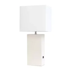 Kirklands Home Table Lamps|Faux Leather Charging Table Lamp White