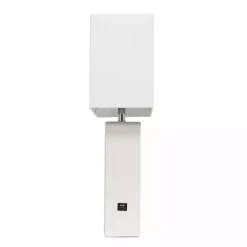 Kirklands Home Table Lamps|Faux Leather Charging Table Lamp White