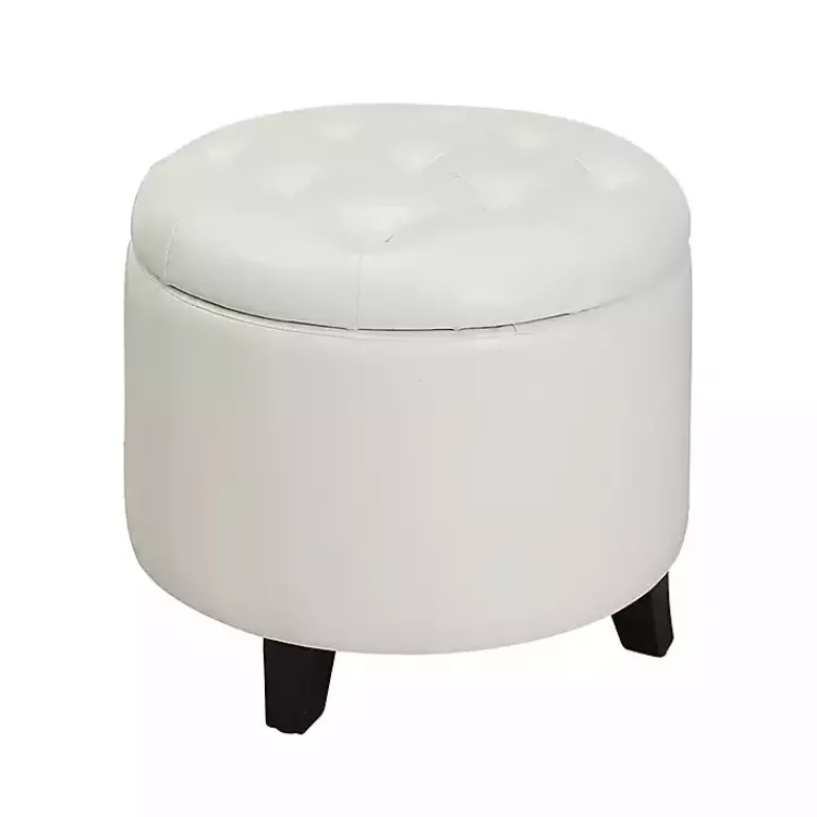 Kirklands Home Benches & Ottomans|Faux Leather Eliza Round Storage Ottoman White