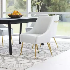 Kirklands Home Dining Chairs|Faux Leather Gold Maxine Dining Chair White