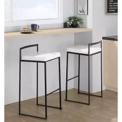 Kirklands Home Bar Stools & Counter Height Stools|Faux Leather Stackable Bar Stools, Set of 2 White