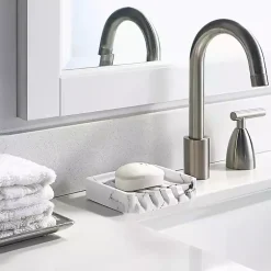 Kirklands Home Bathroom Accessories|Faux Marble Elevated Soap Dish White