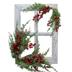 Sale White Frosted Berries and Cedar Pane Wall Plaque Christmas Art & Wall Decor