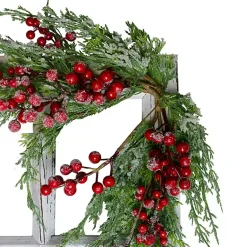 Sale White Frosted Berries and Cedar Pane Wall Plaque Christmas Art & Wall Decor