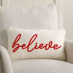 White Knit Believe Lumbar Pillow Pillows