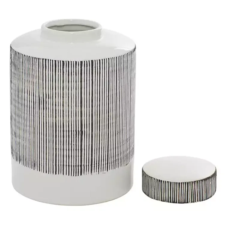 New White Lined Ceramic Jars, Set of 2 Decorative Bowls & Jars