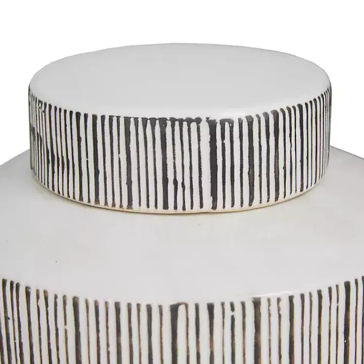 New White Lined Ceramic Jars, Set of 2 Decorative Bowls & Jars