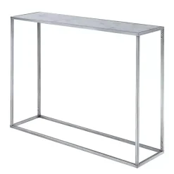 Kirklands Home Console Tables|White Marble & Metal Slim Console Table Silver
