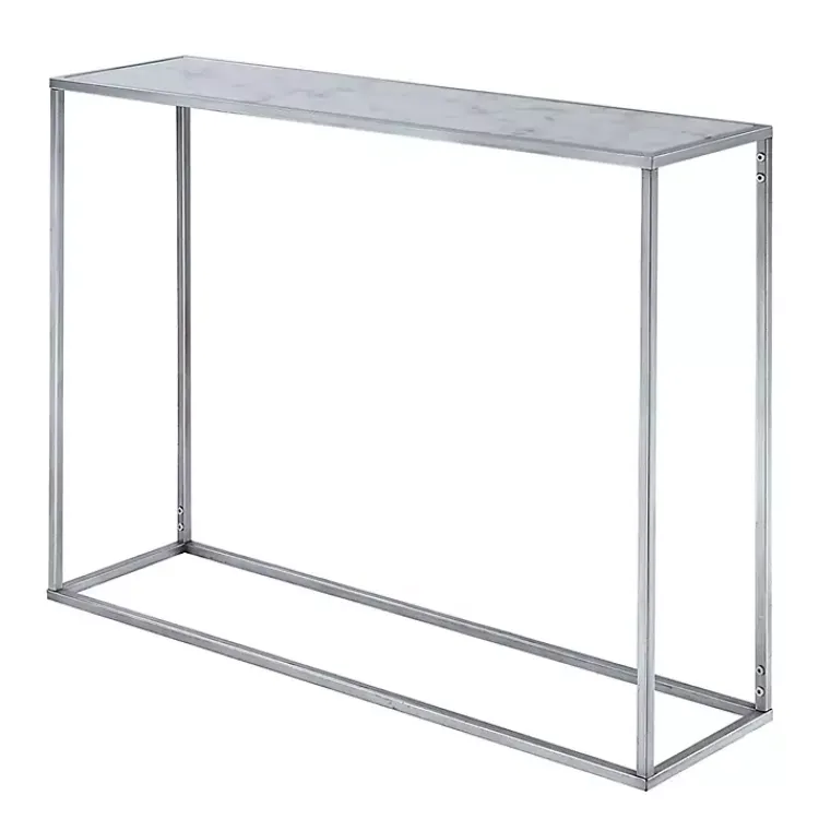 Kirklands Home Console Tables|White Marble & Metal Slim Console Table Silver