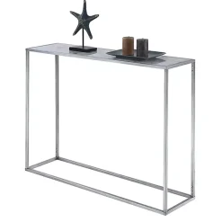 Kirklands Home Console Tables|White Marble & Metal Slim Console Table Silver