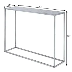 Kirklands Home Console Tables|White Marble & Metal Slim Console Table Silver