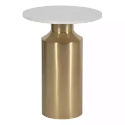 Kirklands Home Accent & End Tables|Marble and Gold Cylinder Accent Table White