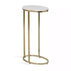 Kirklands Home Accent & End Tables|Marble and Gold Oval C-Shape Accent Table White