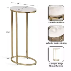 Kirklands Home Accent & End Tables|Marble and Gold Oval C-Shape Accent Table White