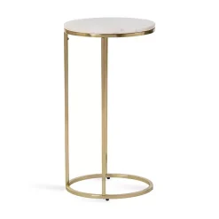 Kirklands Home Accent & End Tables|Marble and Gold Oval C-Shape Accent Table White