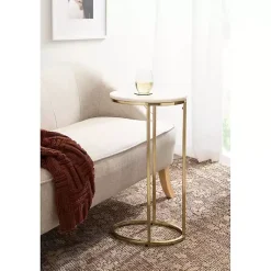 Kirklands Home Accent & End Tables|Marble and Gold Oval C-Shape Accent Table White