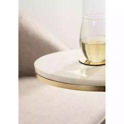 Kirklands Home Accent & End Tables|Marble and Gold Oval C-Shape Accent Table White