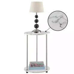 Kirklands Home Accent & End Tables|Marble Two Tiered Metal Accent Table White