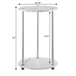 Kirklands Home Accent & End Tables|Marble Two Tiered Metal Accent Table White