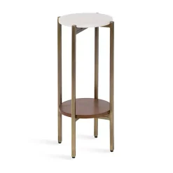 Kirklands Home Accent & End Tables|Marble Walnut Accent Table White