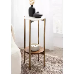 Kirklands Home Accent & End Tables|Marble Walnut Accent Table White