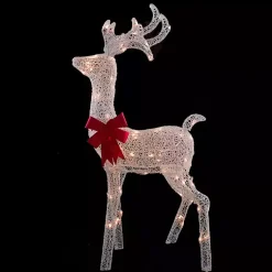 Mesh and Red Bow Standing LED Christmas Deer Outdoor Christmas Decorations