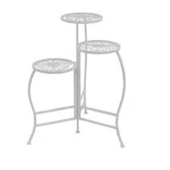 Kirklands Home Planters|Metal Floral 3-Tier Plant Stand White