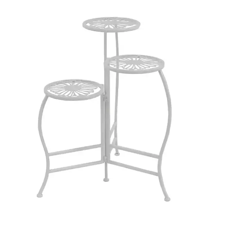 Kirklands Home Planters|Metal Floral 3-Tier Plant Stand White