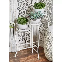Kirklands Home Planters|Metal Floral 3-Tier Plant Stand White